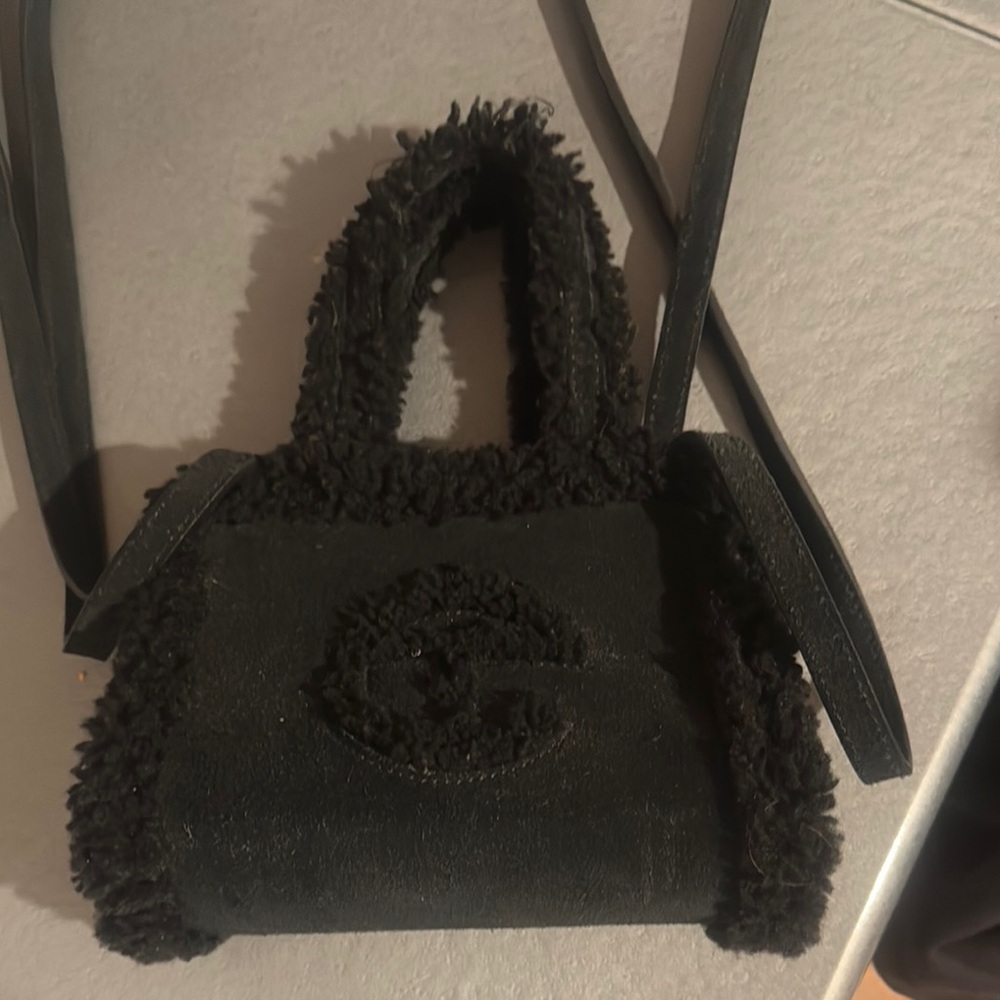 Telfar Black Crossbody Bag with Fuzzy Texture and Structured Design